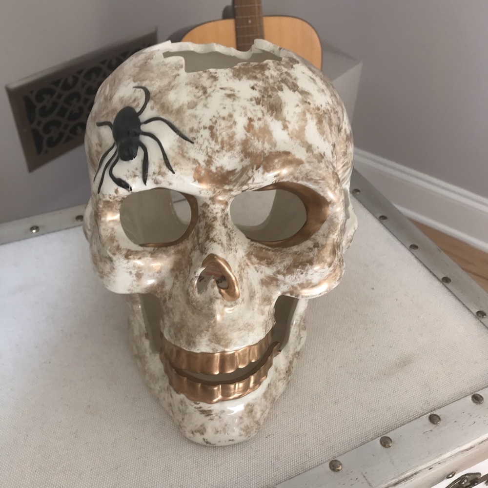 Halloween Decor. Blue Skies Ceramic Skull.